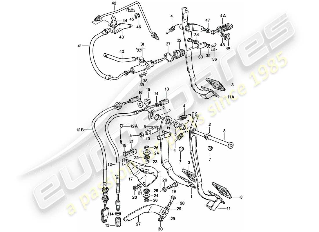 porsche 1977 (924) pédales de frein et d'embrayage - cluster schéma des pièces