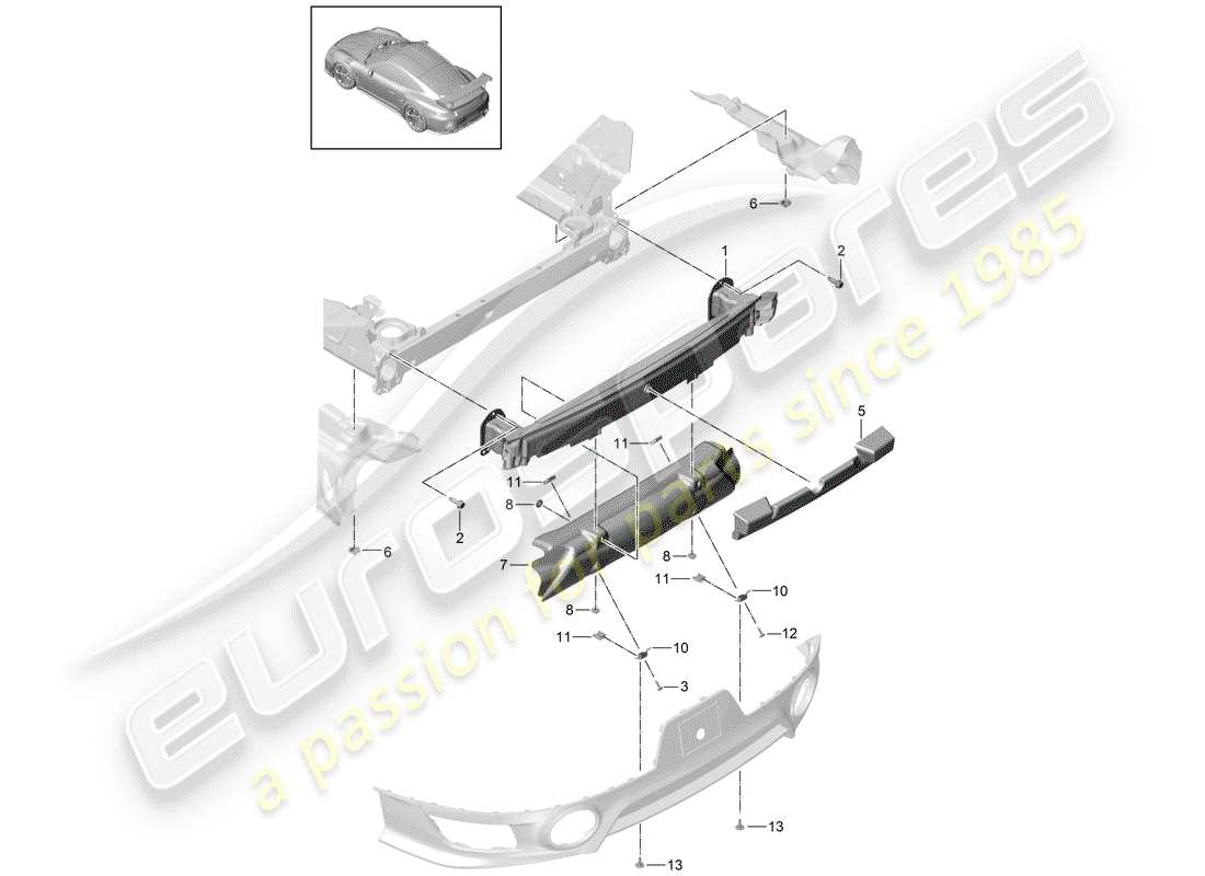 porsche 2020 (991-2 turbo) support de pare-chocs schéma des pièces