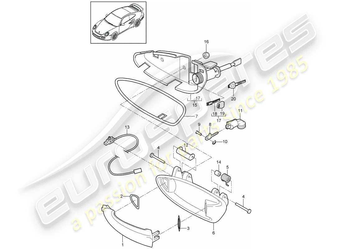 porsche 2012 (997-2 turbo / gt2 rs) poignée de porte schéma des pièces