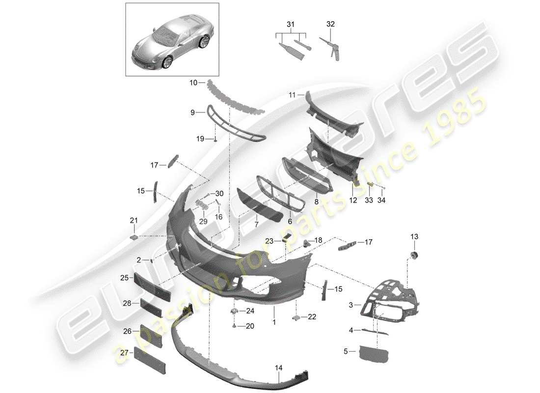 porsche 2015 (991-1 r/gt3/rs) schéma des pièces du pare-choc