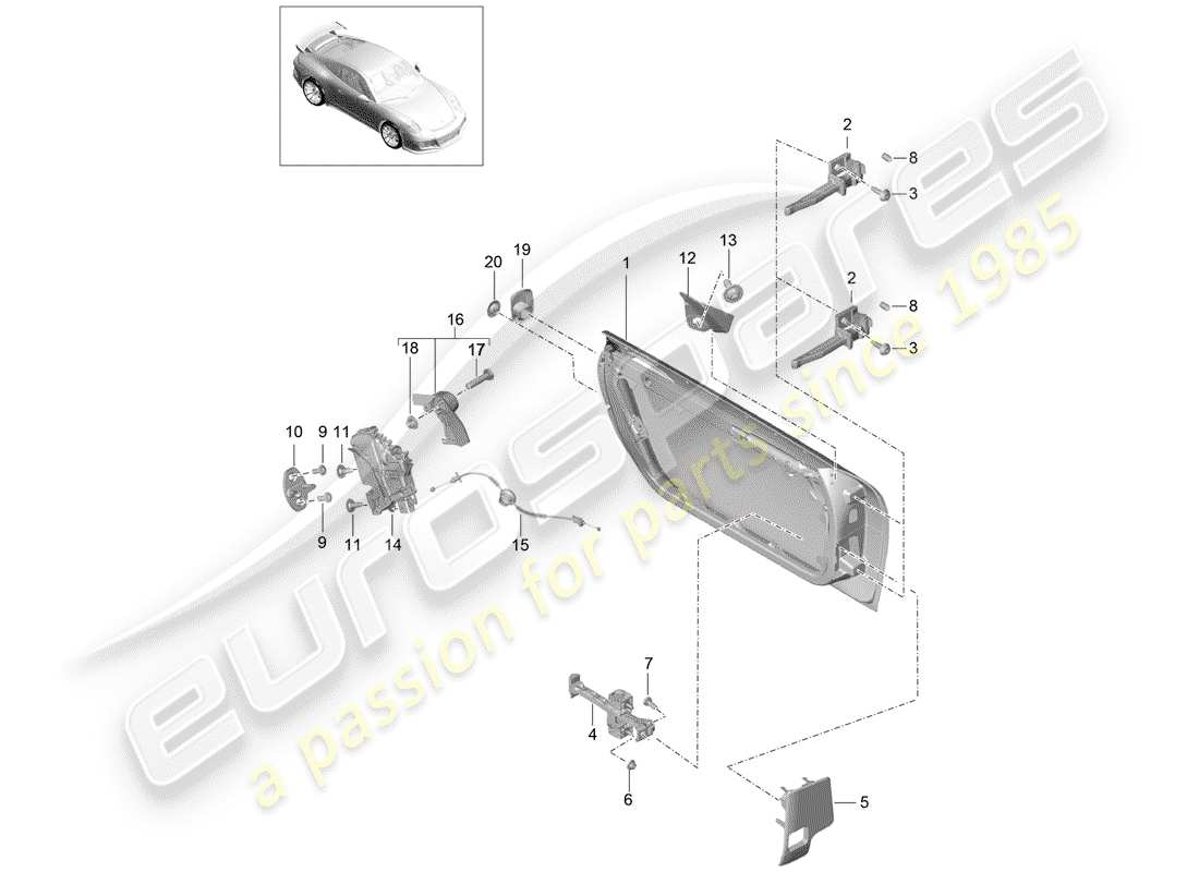 porsche 2015 (991-1 r/gt3/rs) coque de porte schéma des pièces