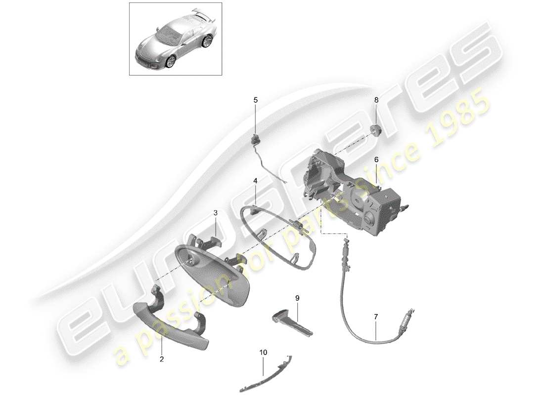 porsche 2015 (991-1 r/gt3/rs) poignée de porte, extérieure schéma des pièces