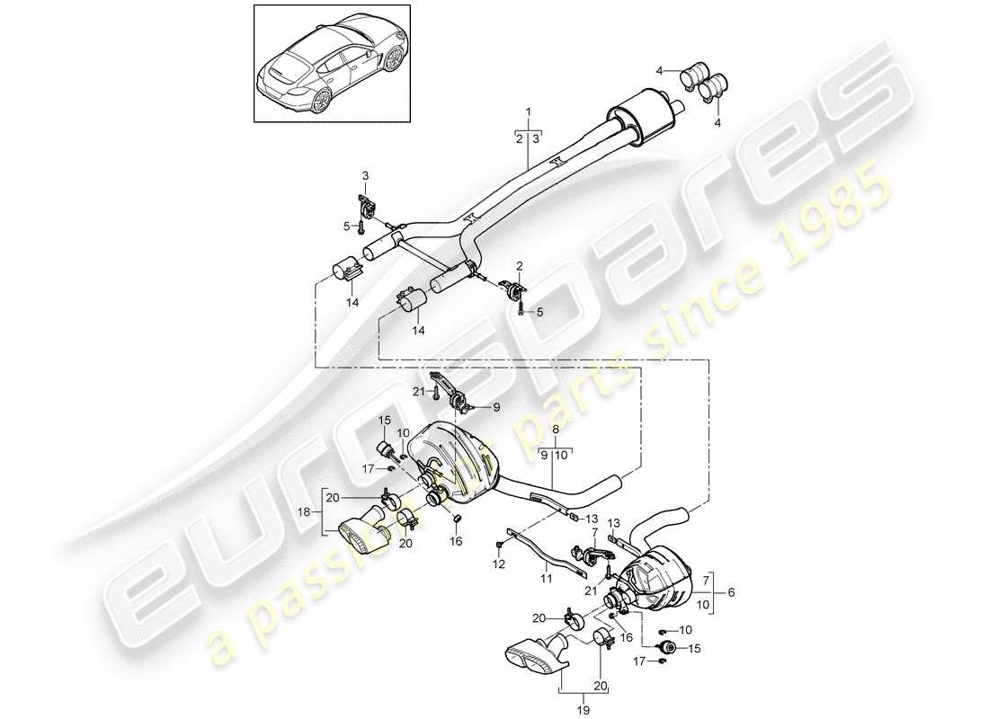 porsche 2015 (panamera 970) système d'échappement schéma des pièces