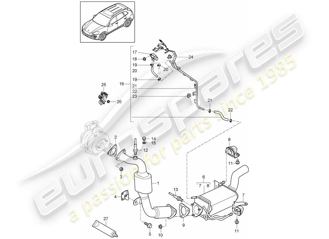 porsche 2015 (cayenne e2 92a) système d'échappement schéma des pièces