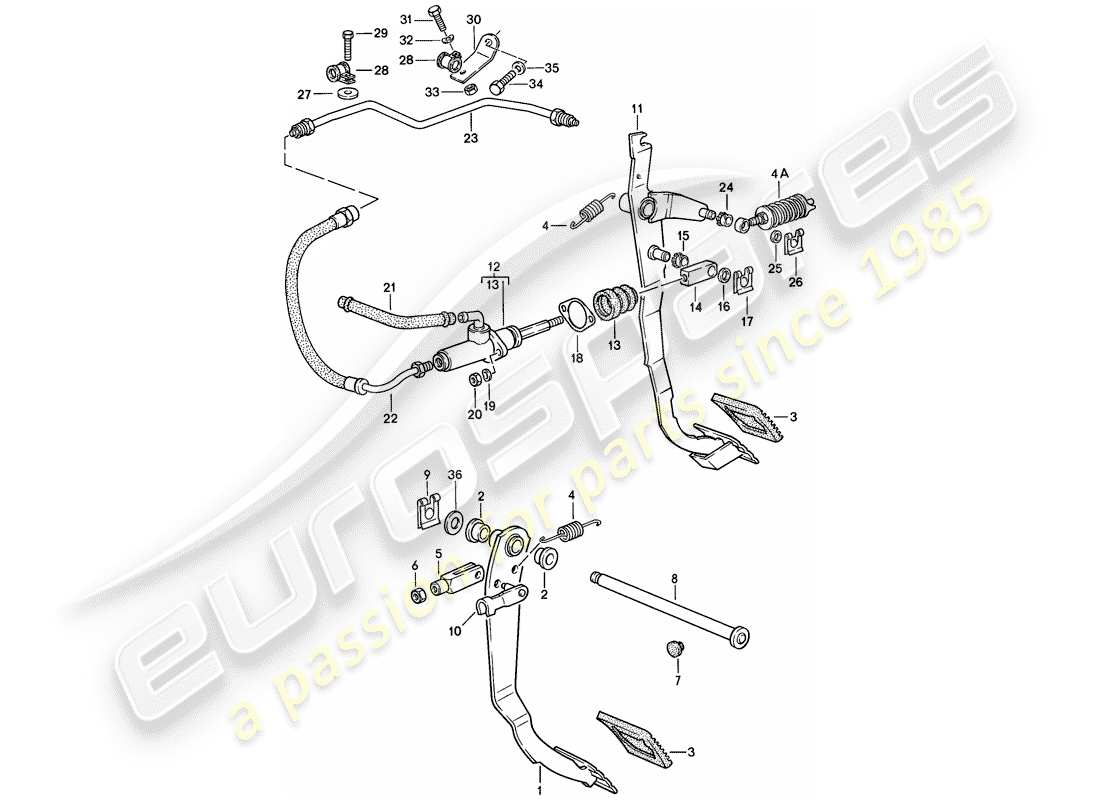 porsche 1986 (944) frein - embrayage - pédales schéma des pièces