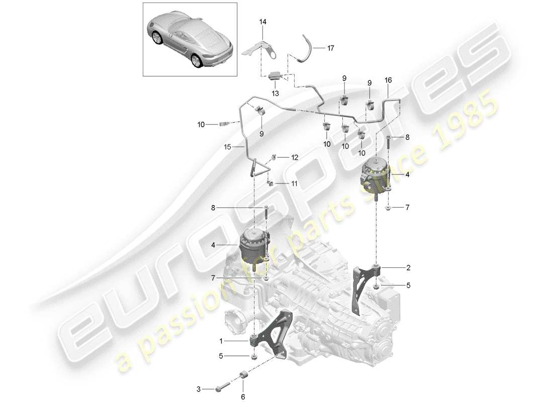 porsche 2019 (718 cayman) montage de la boîte de vitesses schéma des pièces