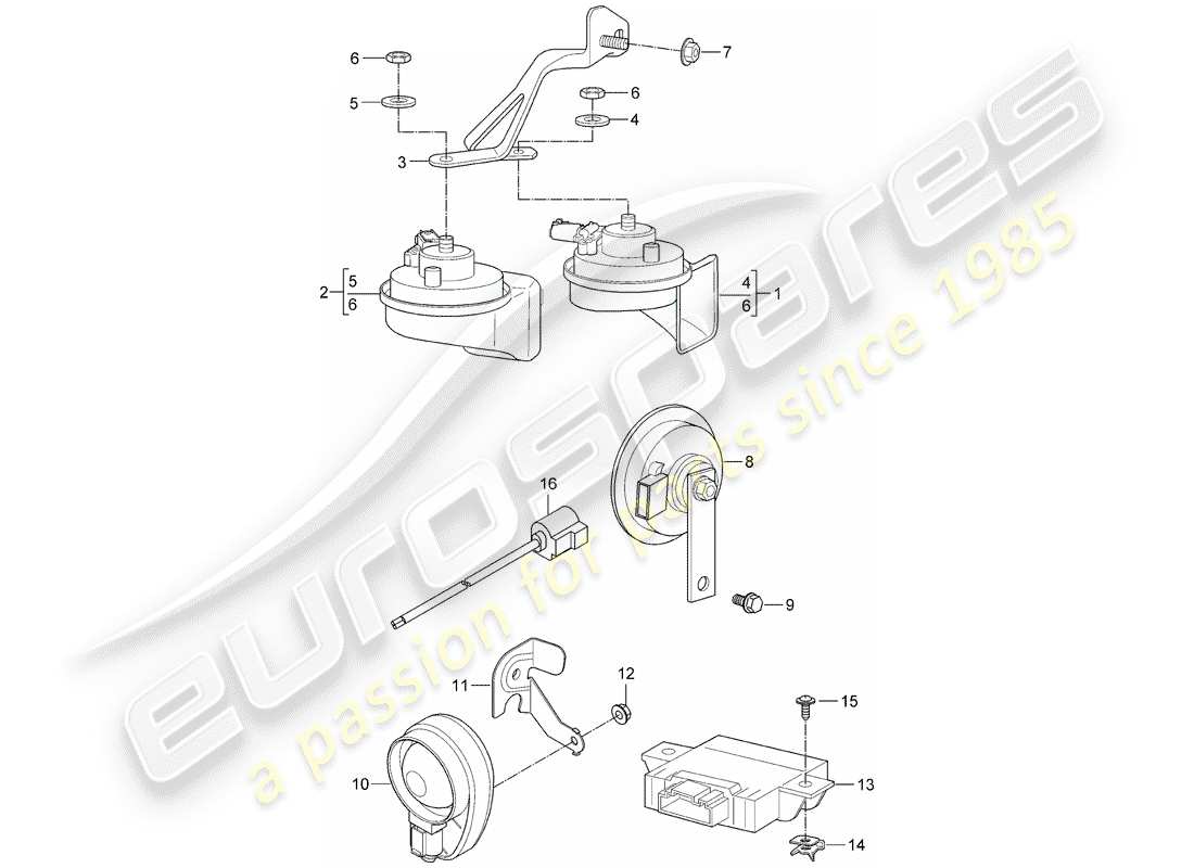 porsche 2007 (987 cayman) diagramme des pièces du klaxon de fanfare