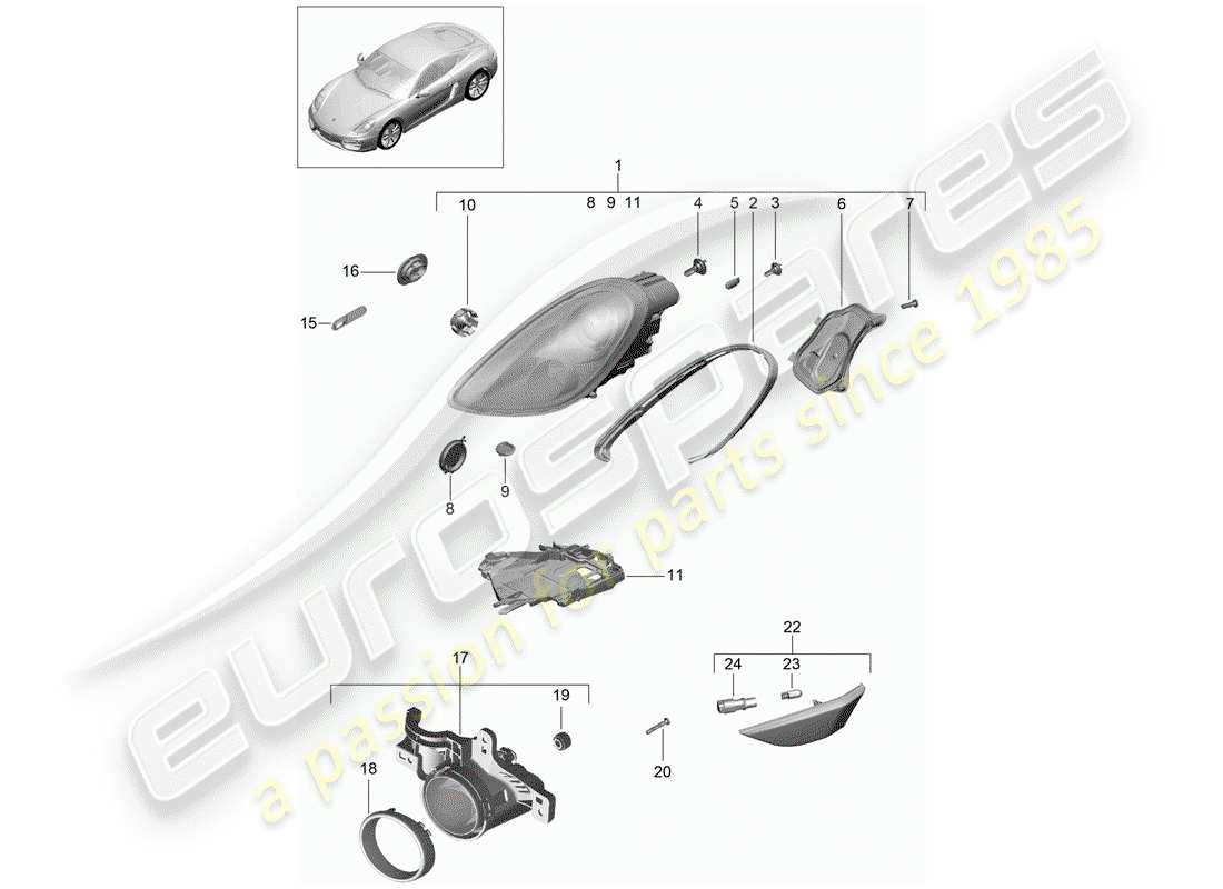 porsche 2016 (981 cayman) lampe frontale schéma des pièces