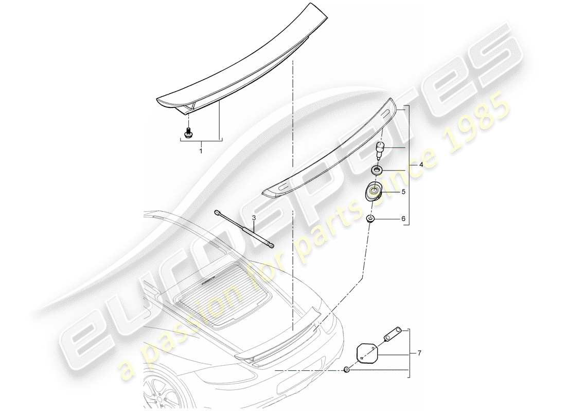 porsche 2007 (987 cayman) spoiler arrière schéma des pièces