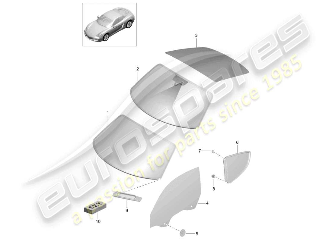 porsche 2016 (981 cayman) pare-brise vitre latérale lunette arrière schéma des pièces