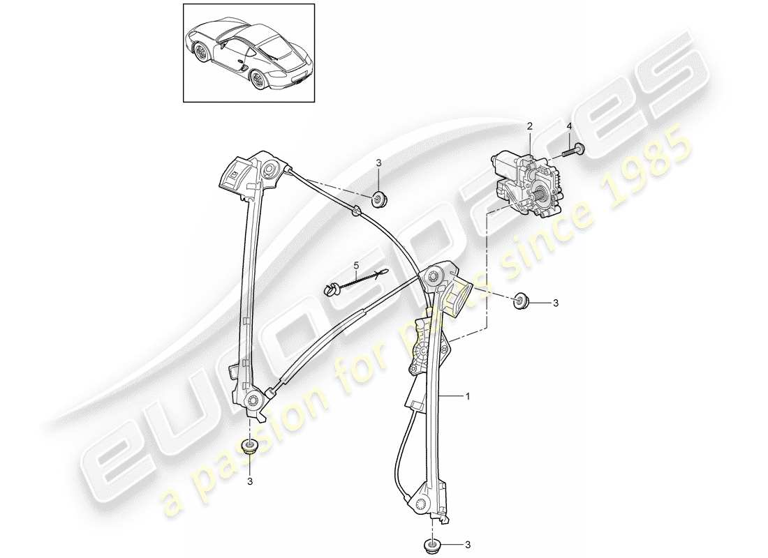 porsche 2012 (987 cayman) régulateur de fenêtre schéma des pièces