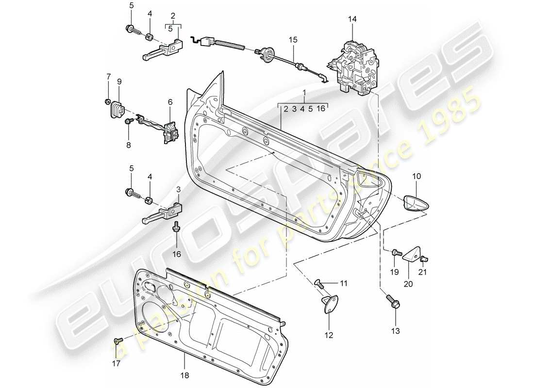 porsche 2008 (997-1 gt3) coque de porte schéma des pièces