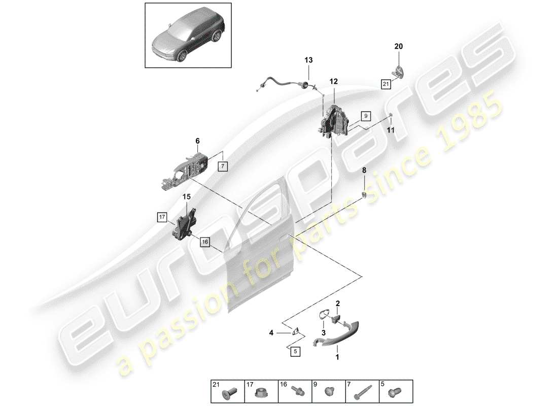 porsche 2020 (cayenne e3 9ya/9yb) poignée de porte, extérieure schéma des pièces