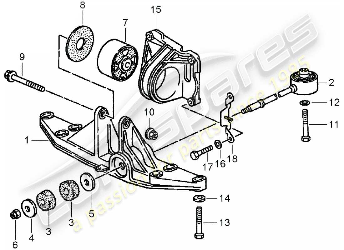 porsche 1997 (993) tiptronic - suspension de transmission schéma des pièces