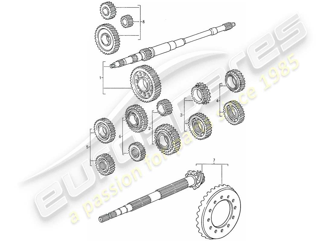 porsche 1987 (959) ensembles de roues dentées schéma des pièces