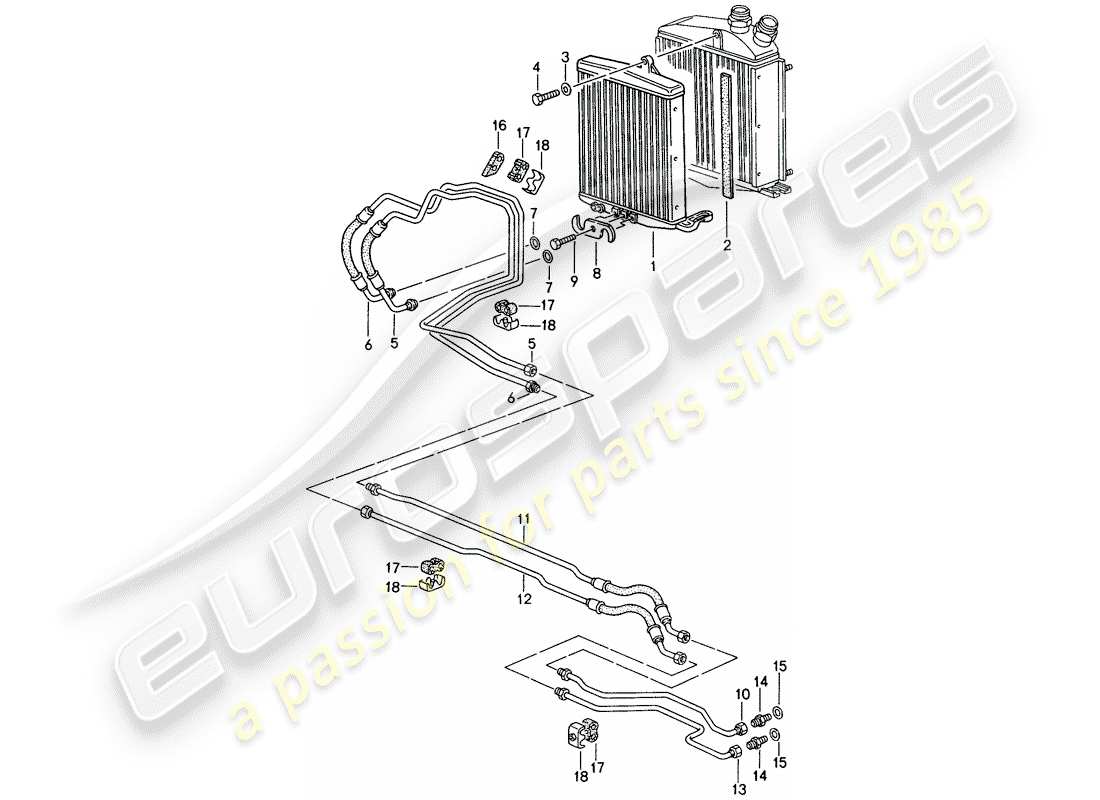 porsche 1997 (993) tiptronic - refroidisseur atf - lignes atf schéma des pièces