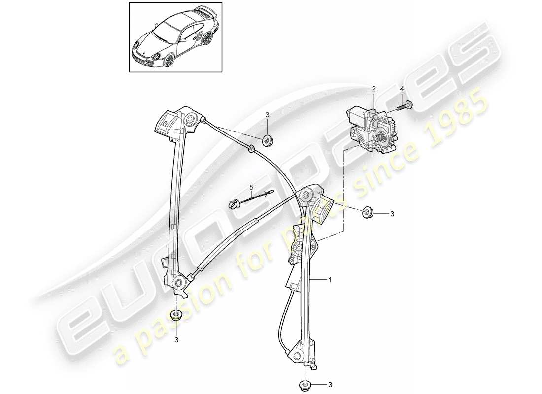 porsche 2013 (997-2 turbo / gt2 rs) schéma des pièces du lève-fenêtre