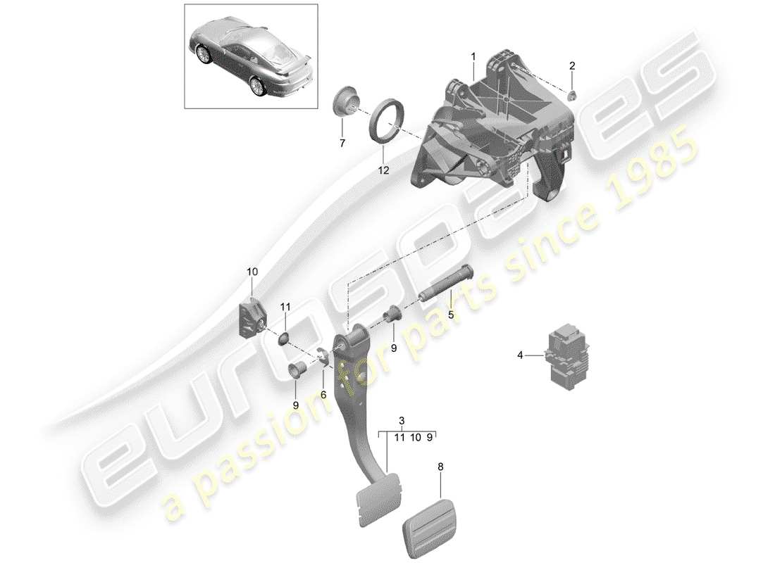 porsche 2016 (991-1 r/gt3/rs) frein et acc. assemblage de la pédale schéma des pièces