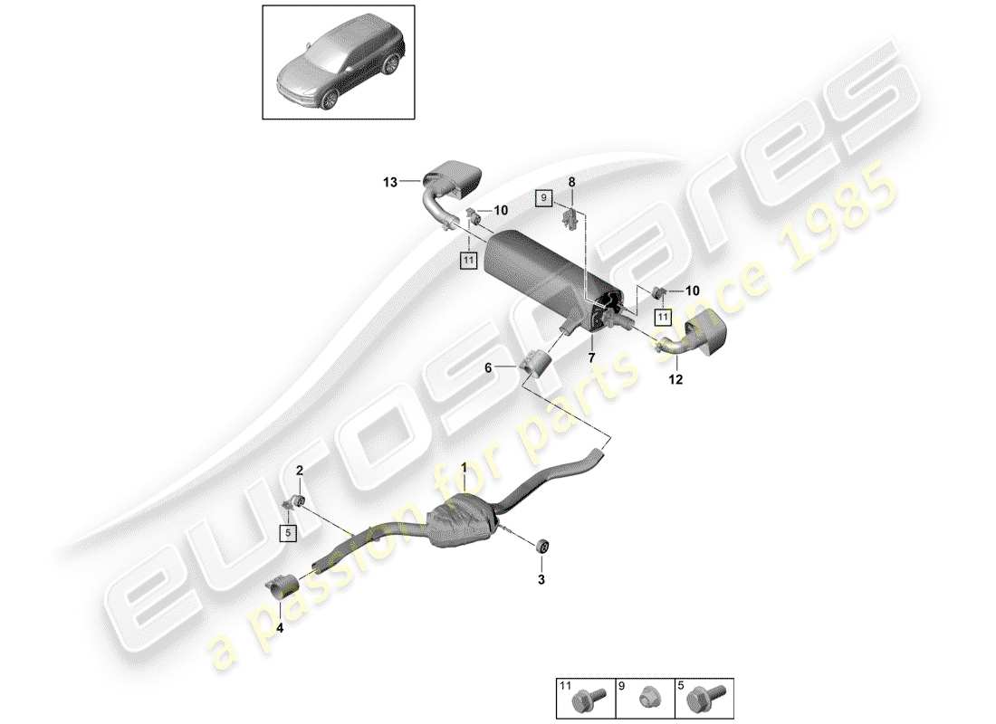 porsche 2020 (cayenne e3 9ya/9yb) système d'échappement schéma des pièces