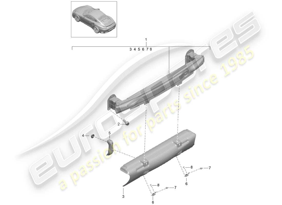 porsche 2020 (991-2 turbo) support de pare-chocs schéma des pièces
