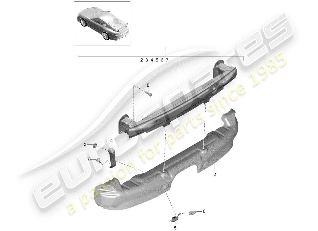 porsche 2015 (991-1 r/gt3/rs) support de pare-chocs schéma des pièces