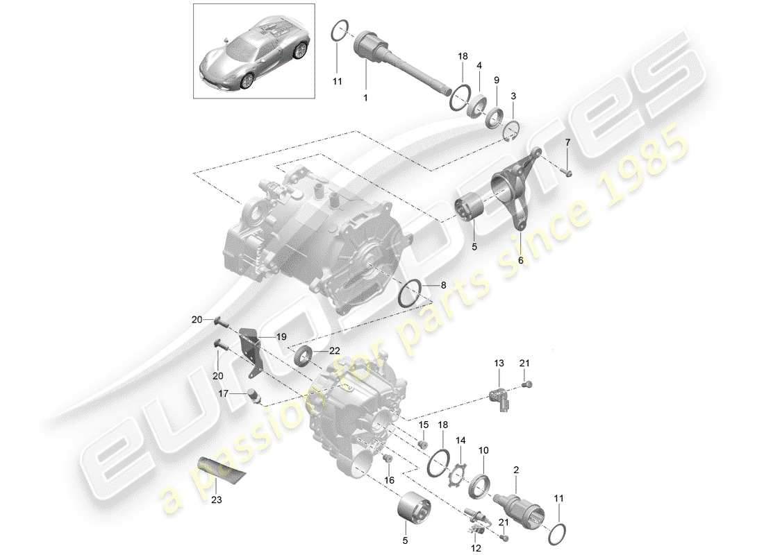 porsche 918 spyder (2015) différentiel d'essieu avant schéma des pièces