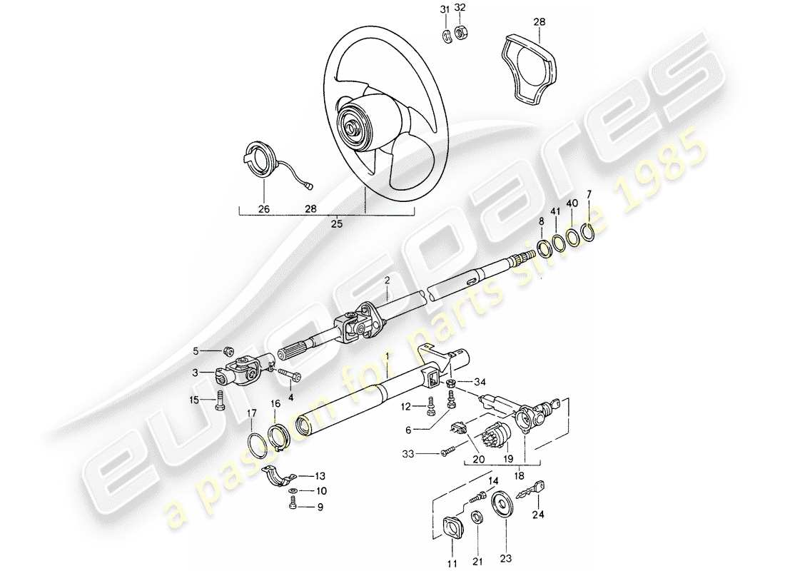 porsche 1994 (993) tuyau de protection de direction - arbre de direction intermédiaire - volants de direction schéma des pièces