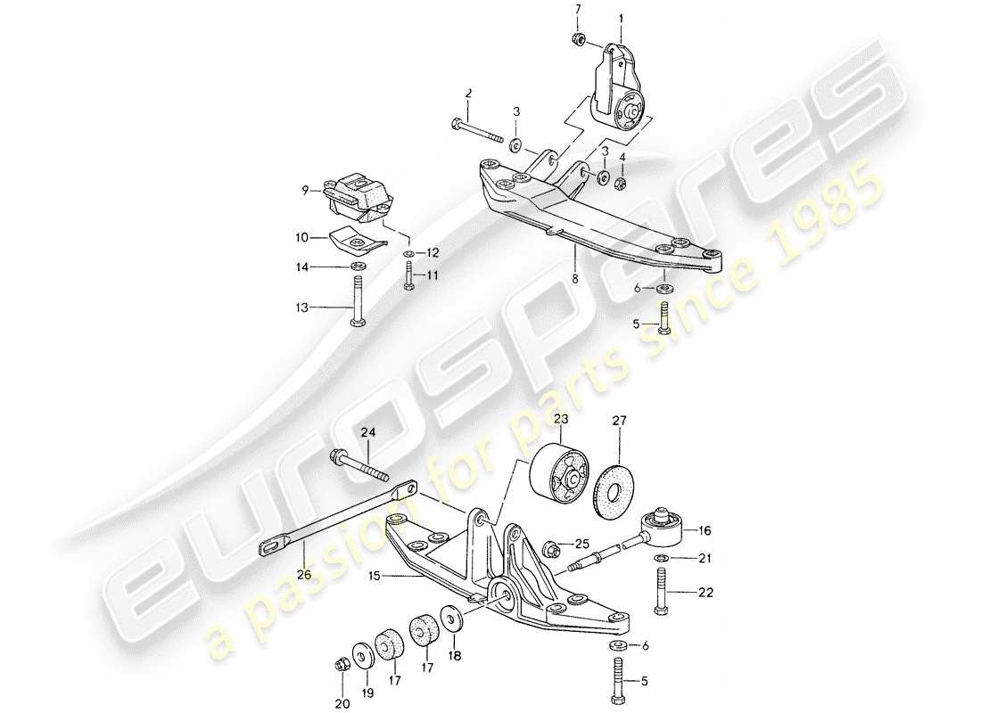porsche 1998 (993) suspension de transmission - g64.20/21 - g64.51/52 schéma des pièces