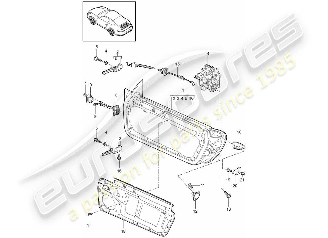 porsche 2009 (997-2) coque de porte schéma des pièces