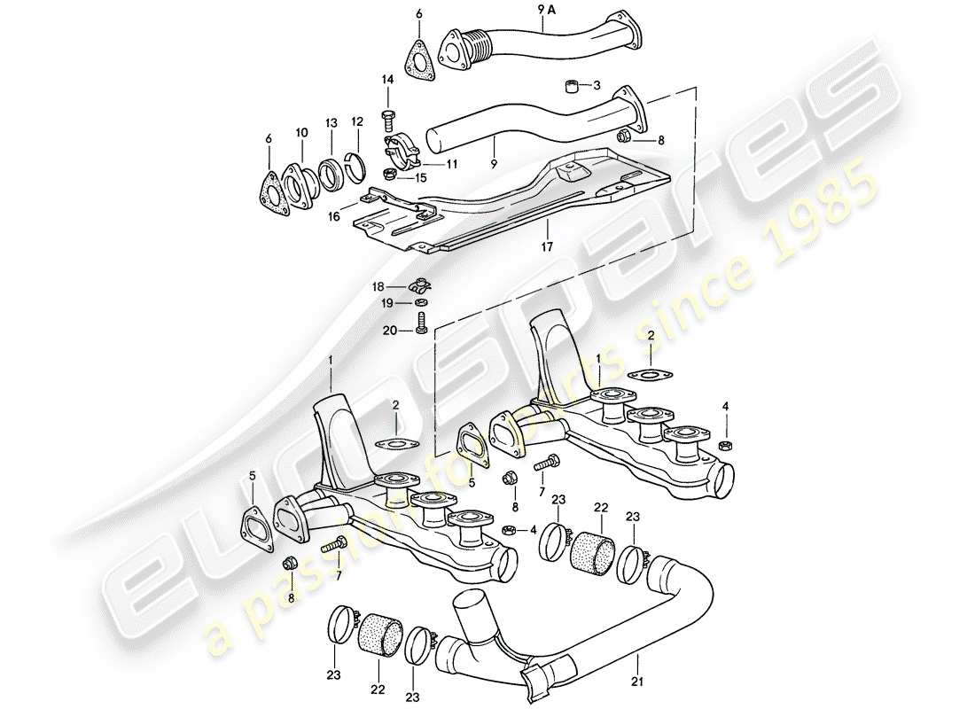 porsche 1986 (911) système d'échappement - noyau de chauffage schéma des pièces