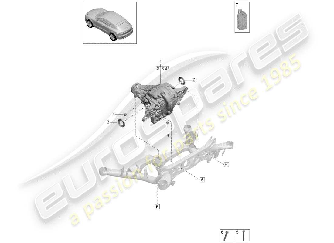 porsche 2019 (macan) différentiel d'essieu arrière schéma des pièces