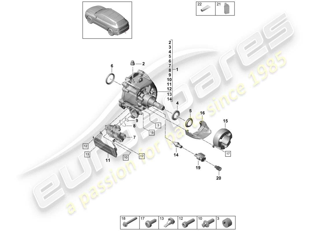 porsche 2019 (cayenne e3 9ya/9yb) boîte de transfert schéma des pièces
