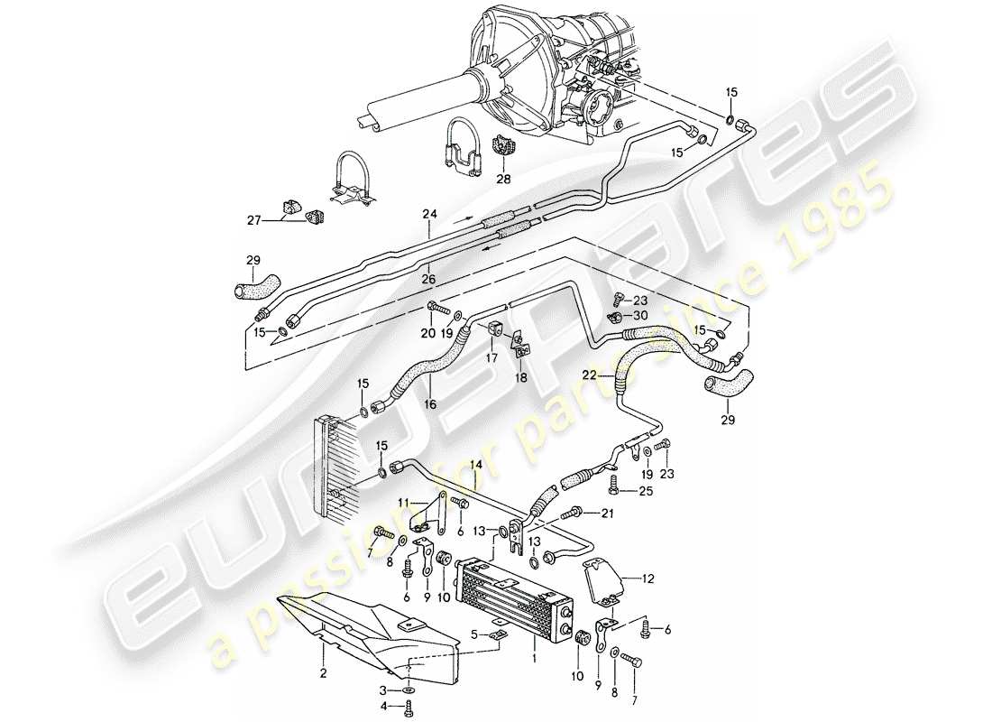 porsche 1995 (968) tiptronic - refroidisseur atf - lignes atf schéma des pièces