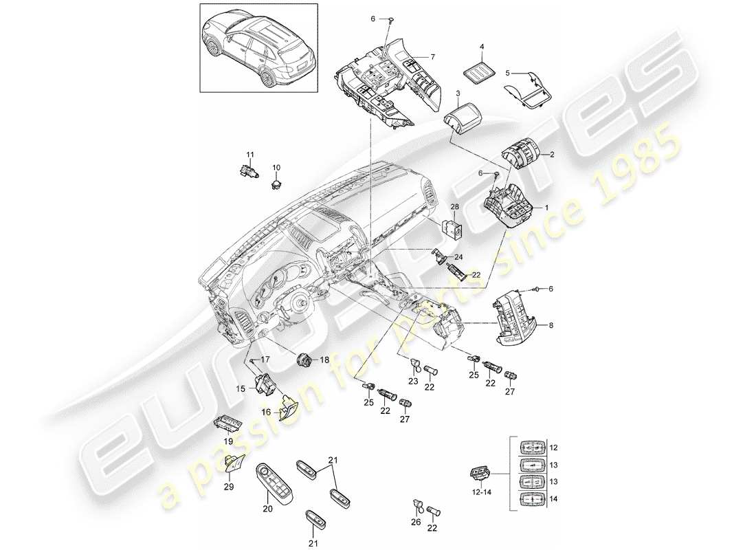 porsche 2011 (cayenne e2 92a) schéma des pièces du commutateur