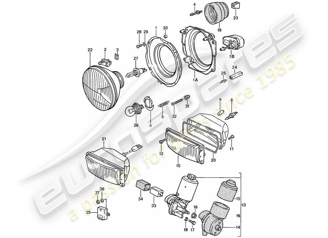 porsche 1986 (924s) phare - moteur électrique - phare pop-up schéma des pièces
