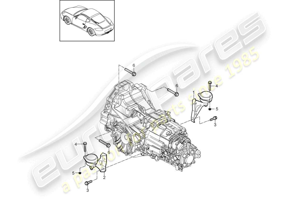 porsche 2009 (987 cayman) - pdk - vis de fixation de boîte de vitesses schéma des pièces du moteur