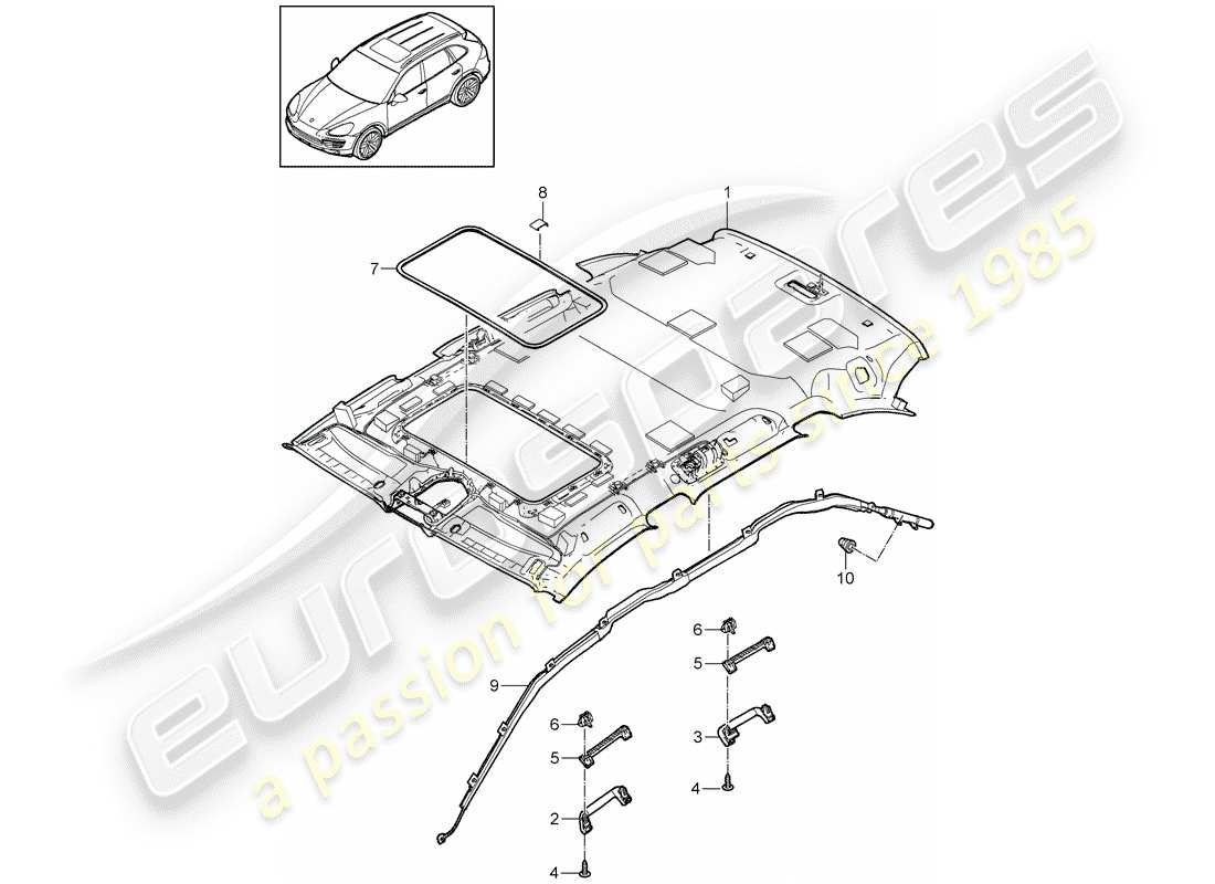 porsche 2011 (cayenne e2 92a) panneau de garniture de toit schéma des pièces