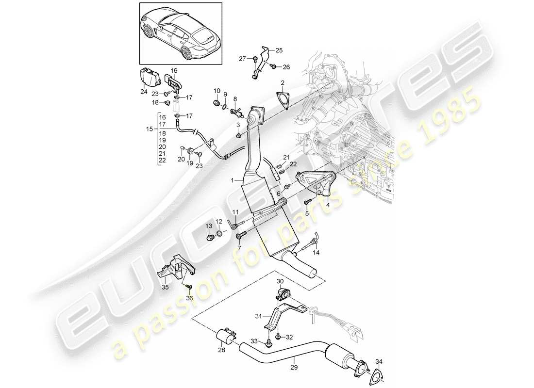 porsche 2011 (panamera 970) système d'échappement schéma des pièces