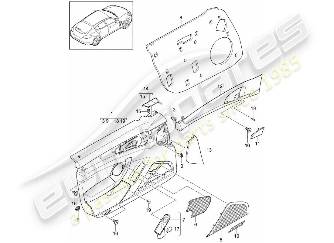 porsche 2014 (panamera 970) panneau de porte schéma des pièces