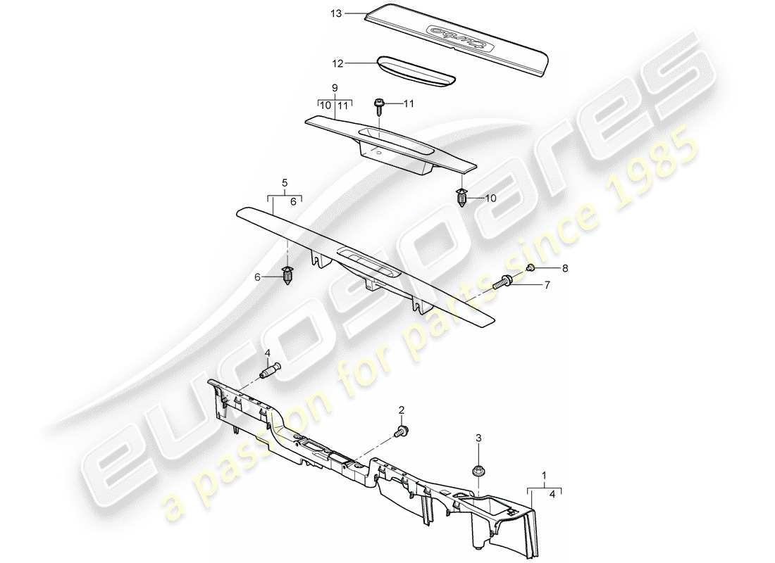 porsche 2013 (997-2 turbo / gt2 rs) diagramme des pièces de doublure