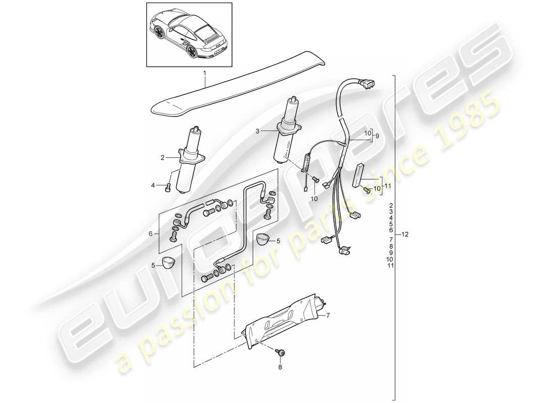 porsche 2013 (997-2 turbo / gt2 rs) spoiler arrière schéma des pièces