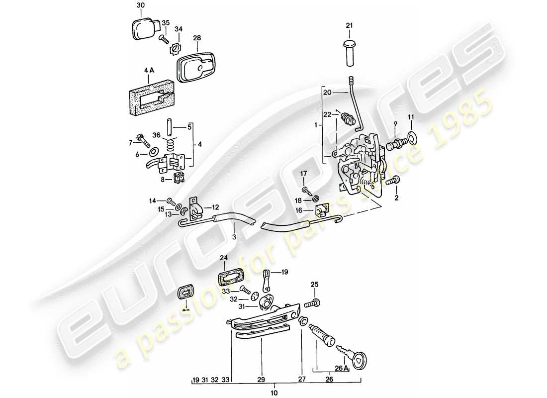 porsche 1979 (924) pièces d'installation - porte - loquet de porte schéma des pièces