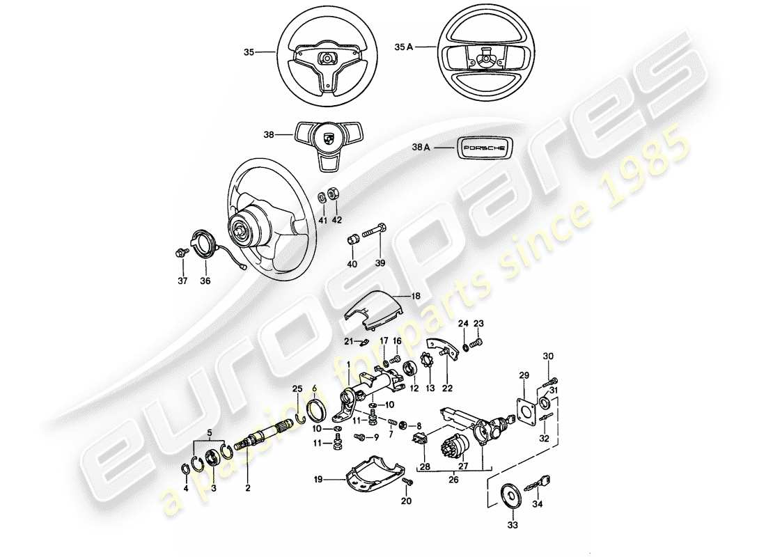 porsche 1986 (911) pièces de direction schéma des pièces