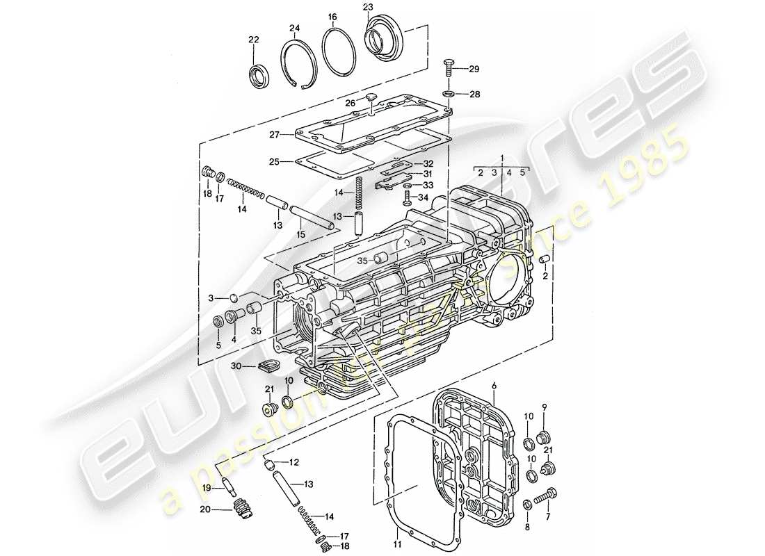 porsche 1990 (928) boite de vitesses manuelle - transmission de remplacement - carter de transmission schéma des pièces