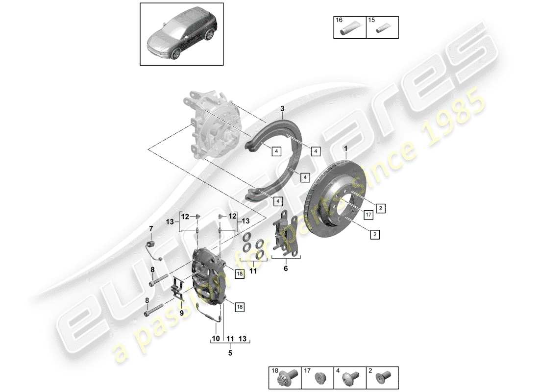 porsche 2020 (cayenne e3 9ya/9yb) freins à disque schéma des pièces