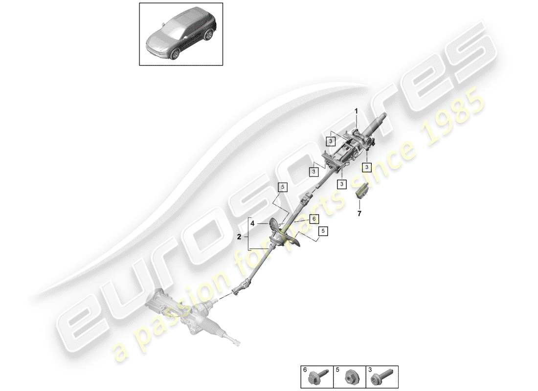porsche 2020 (cayenne e3 9ya/9yb) colonne de direction schéma des pièces
