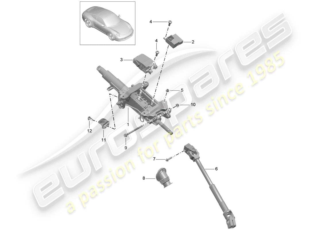 porsche 2015 (991-1) colonne de direction schéma des pièces