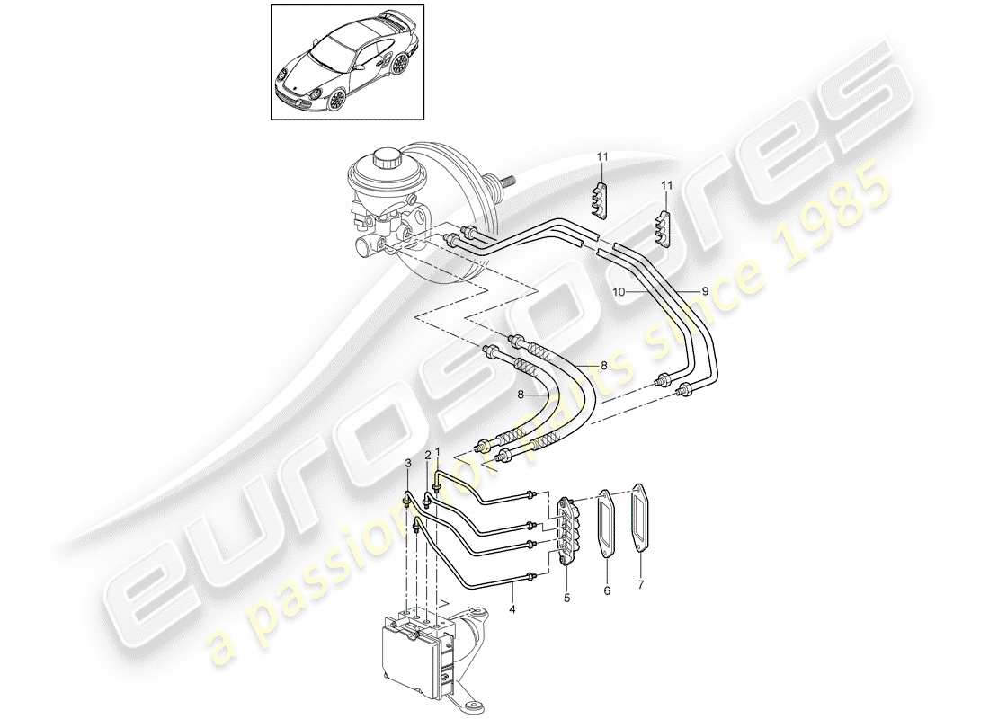 porsche 2013 (997-2 turbo / gt2 rs) conduites de frein schéma des pièces