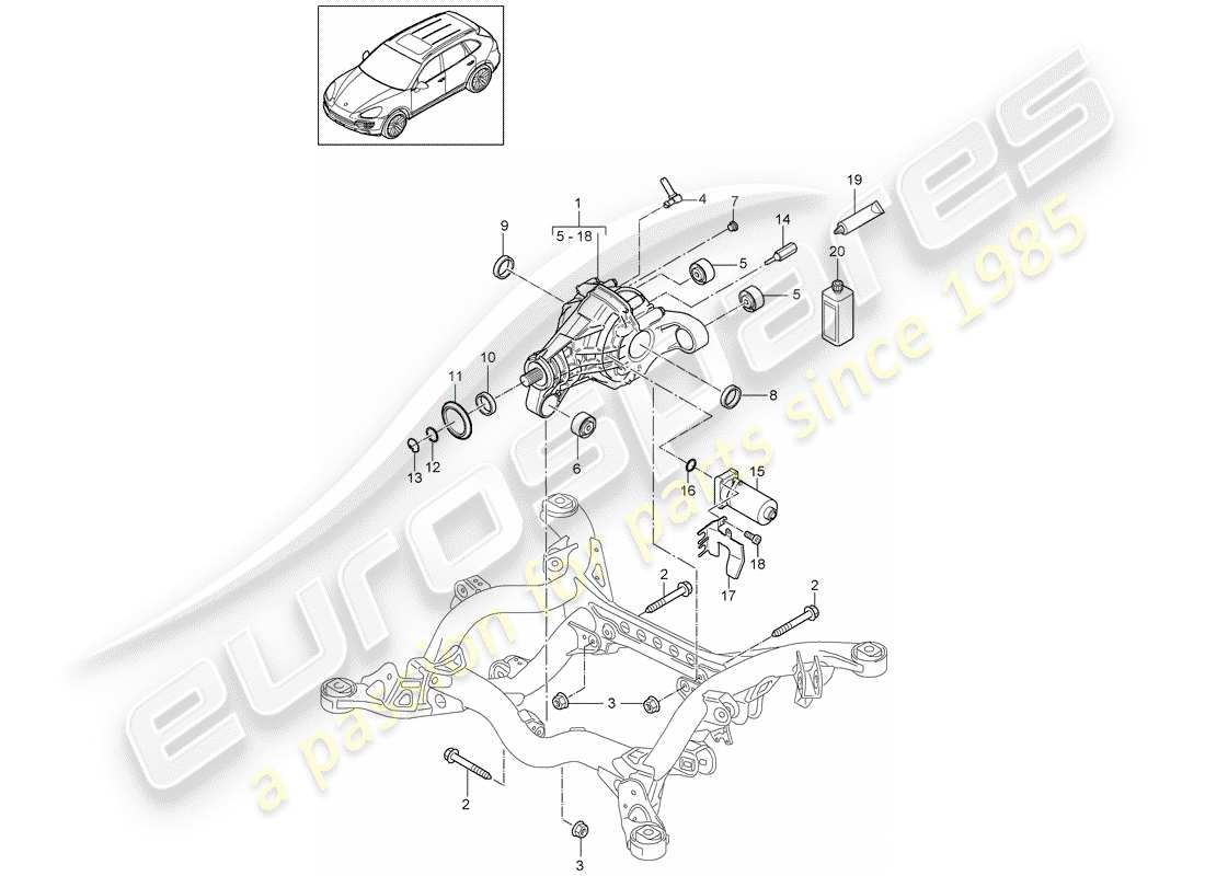 porsche 2011 (cayenne e2 92a) différentiel d'essieu arrière schéma des pièces