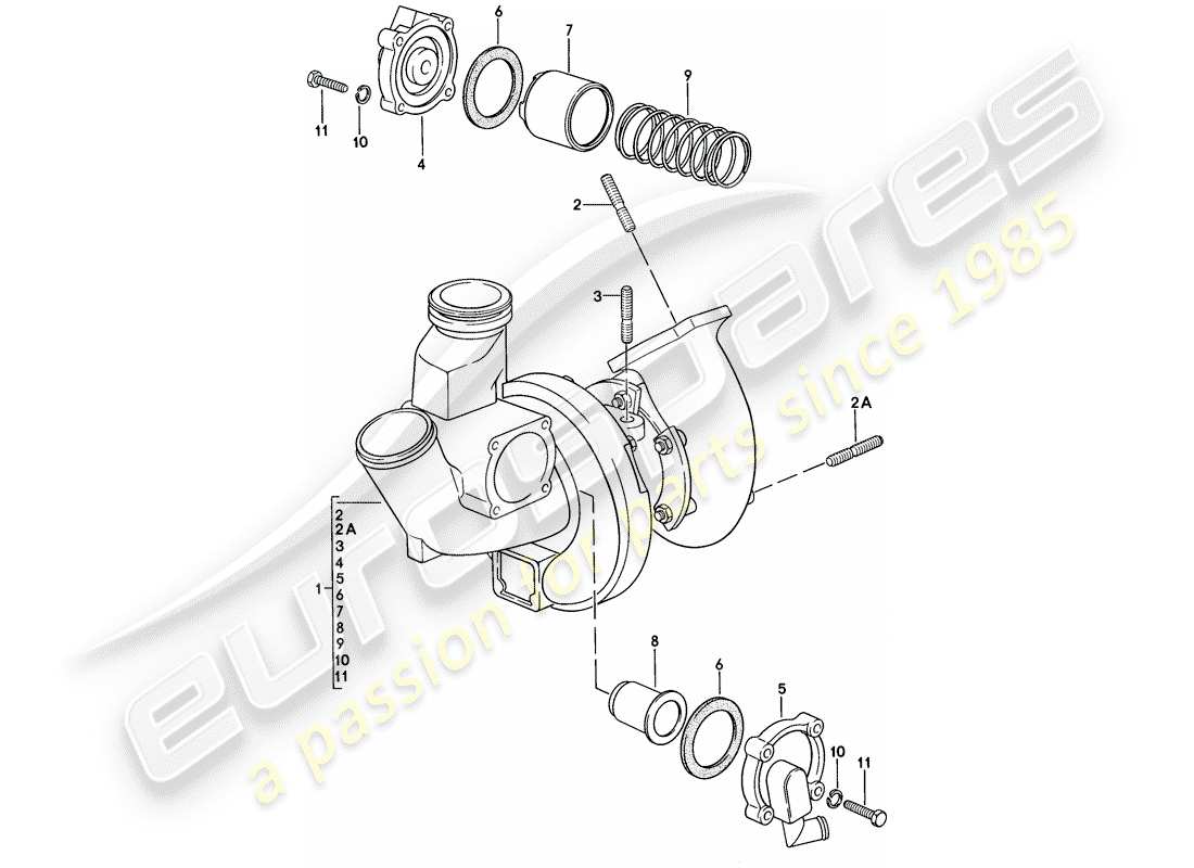 porsche 1976 (924) turbocompresseur de gaz d'échappement schéma des pièces